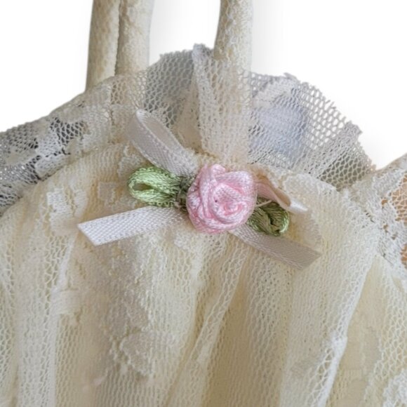 Lush Cream Lace Rosette Camisole Cropped Mesh Feminine Coquette Top Romantic Y2K - Picture 5 of 10